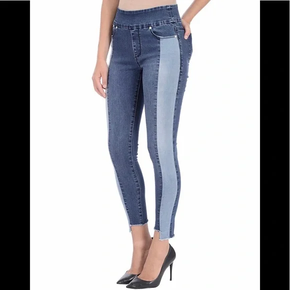 INDIGO AND LIGHT BLUE STRIPE RACHEL HIGH RISE ANKLE PANTS - Picture 3 of 5